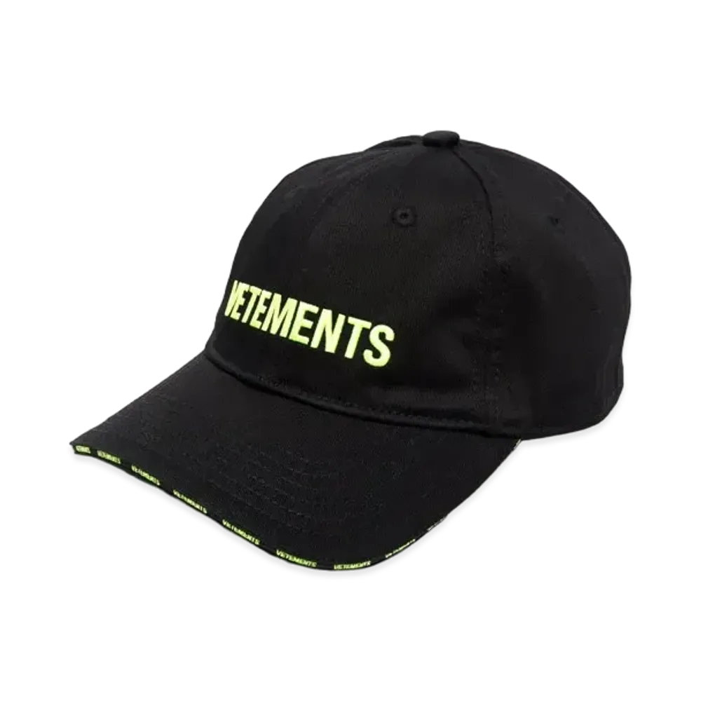 VETEMENTS logo embroidered cotton cap "Black Neon Green"