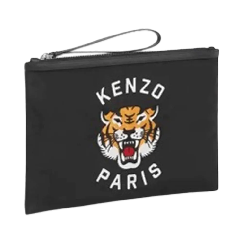 KENZO 'VARSITY' Large Purse In Embroidered Nylon "Black"