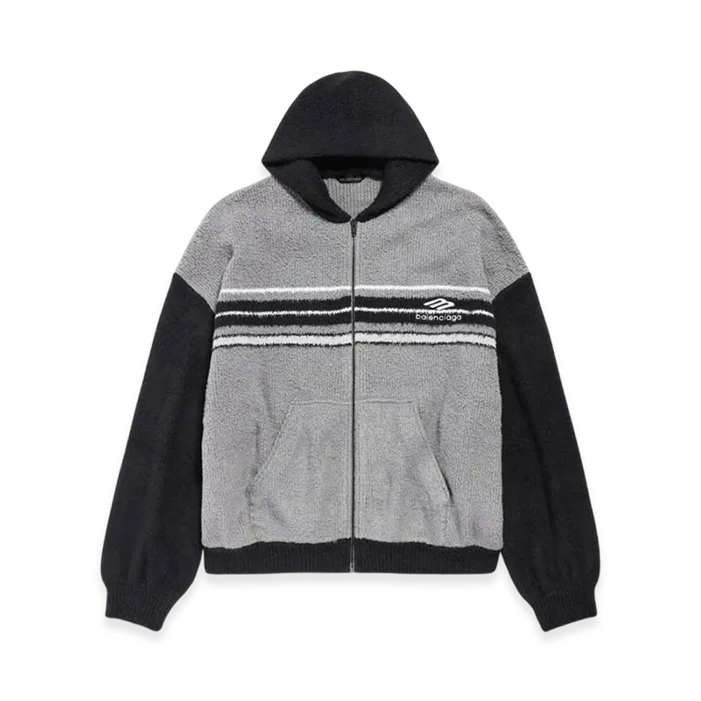 BALENCIAGA Fluffy Zip-Up Hoodie "Grey/Black"