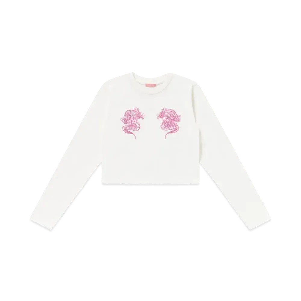 BlackEyePatch Women's Dragons Cropped L/S Tee "White"
