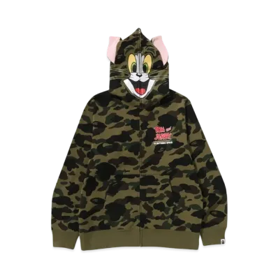 A BATHING APE x Tom And Jerry 85TH Tom 1St Camo Full Zip Hoodie "Green"