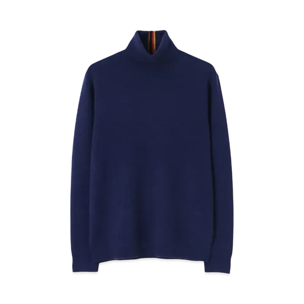 Paul Smith Artist Stripe Point Cashmere Turtle Knit "IndigoBlue"