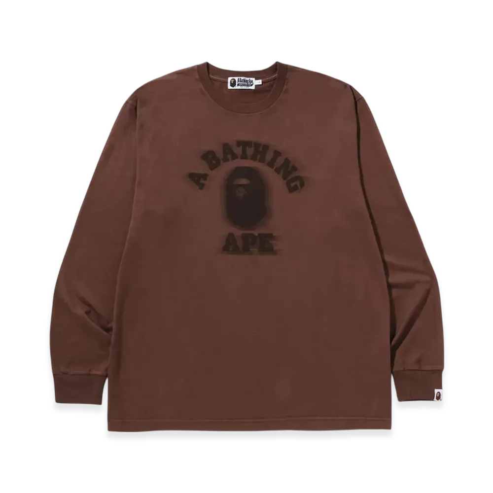 A BATHING APE Garment Dye College Relaxed Fit LS Tee "Brown"