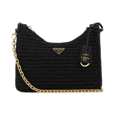 PRADA Women's Raffia Re-Edition 2005 Crossbody Bag "Black"