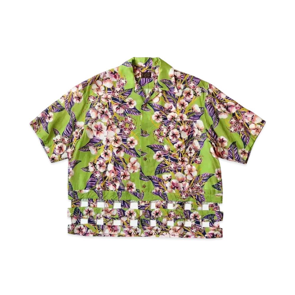 KAPITAL Silk Rayon Cotton Flower Wind Pen Aloha Shirt "Light Green"