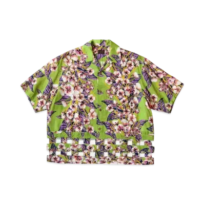 KAPITAL Silk Rayon Cotton Flower Wind Pen Aloha Shirt "Light Green"
