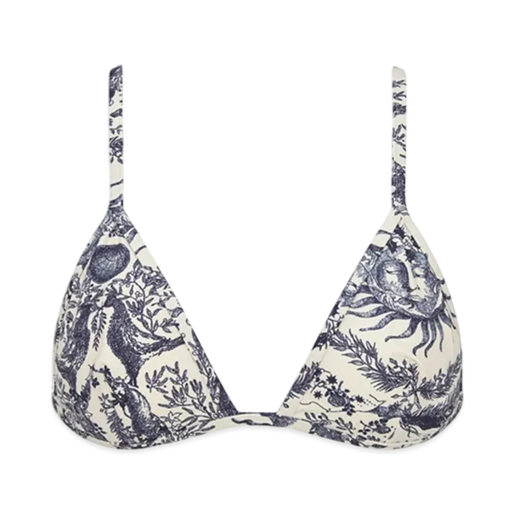 Dior Women's Bikini Top Toile Soleil Motif "White/Navy Blue"