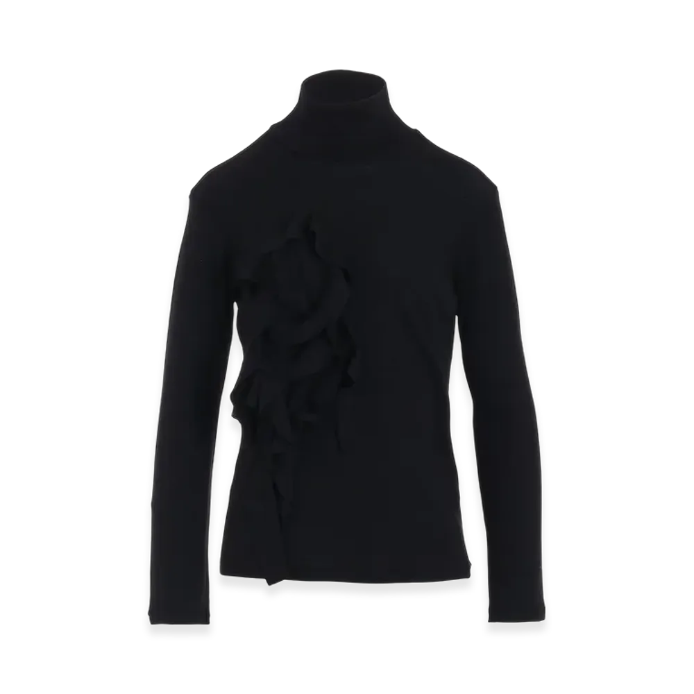 Yohji Yamamoto Wool Motif Turtle Neck Long Slv "Black"