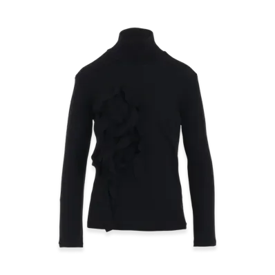 Yohji Yamamoto Wool Motif Turtle Neck Long Slv "Black"