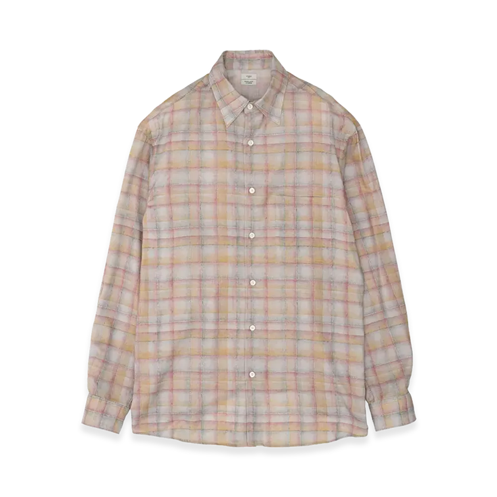 YOKE Printed Plaid Cotton Silk Twill Shirt "Orange"