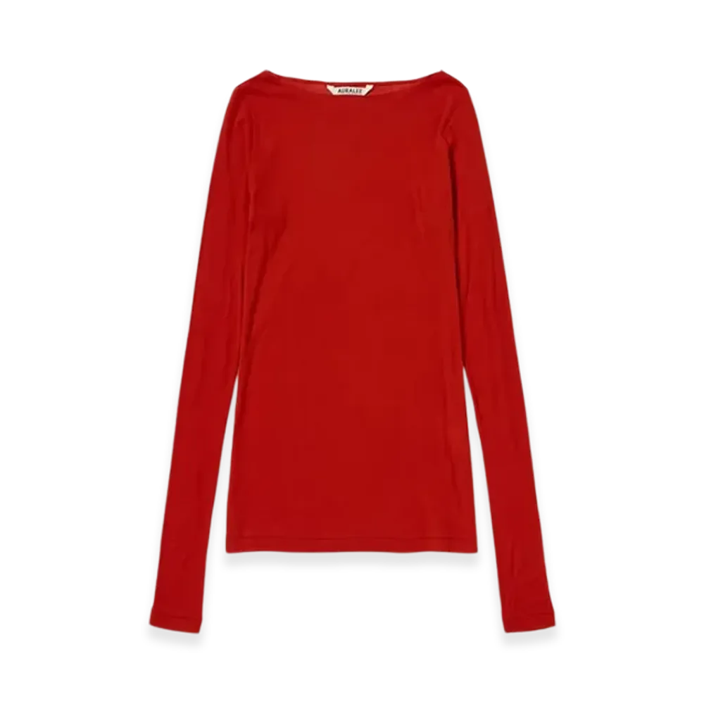 AURALEE Super High Gauge Sheer Rib Boat Neck L/S Tee "Red"