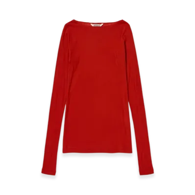 AURALEE Super High Gauge Sheer Rib Boat Neck L/S Tee "Red"