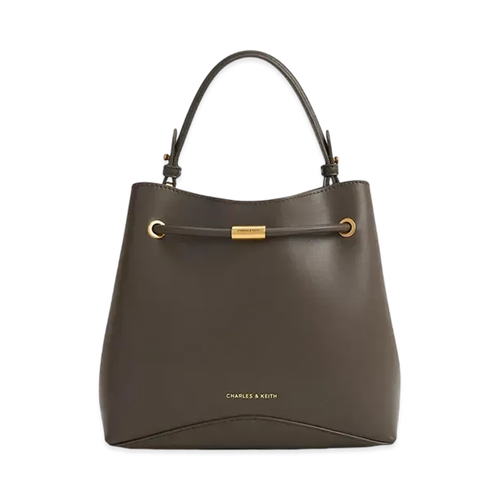 CHARLES & KEITH Civil Geometric Bucket Bag "DarkMoss"