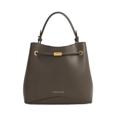 CHARLES & KEITH Civil Geometric Bucket Bag "DarkMoss"