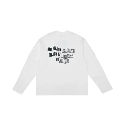 MR. ENJOY DA MONEY Fake Two Pieces Of Cutting Words Long Sleeves "White"