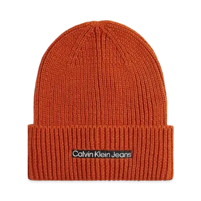 Calvin Klein Jeans Institutional Patch Beanie "Coral Orange"