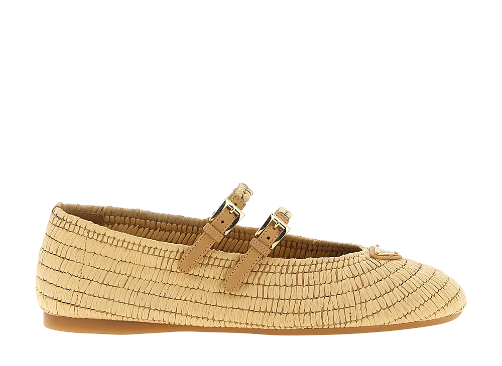 PRADA Women's Crochet Ballet Flats "Natural"