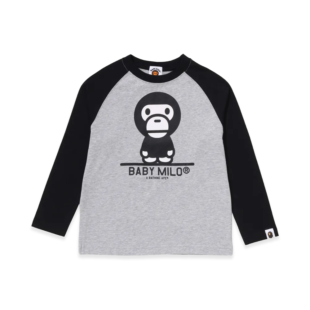 A BATHING APE Kids Baby Milo Skull Raglan LS Tee "Gray"