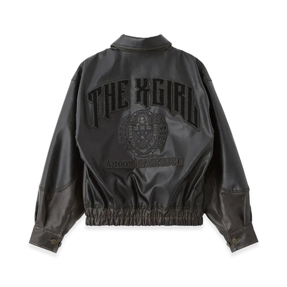 X-Girl Women's Faux Leather Logo Patch Jacket "Black"