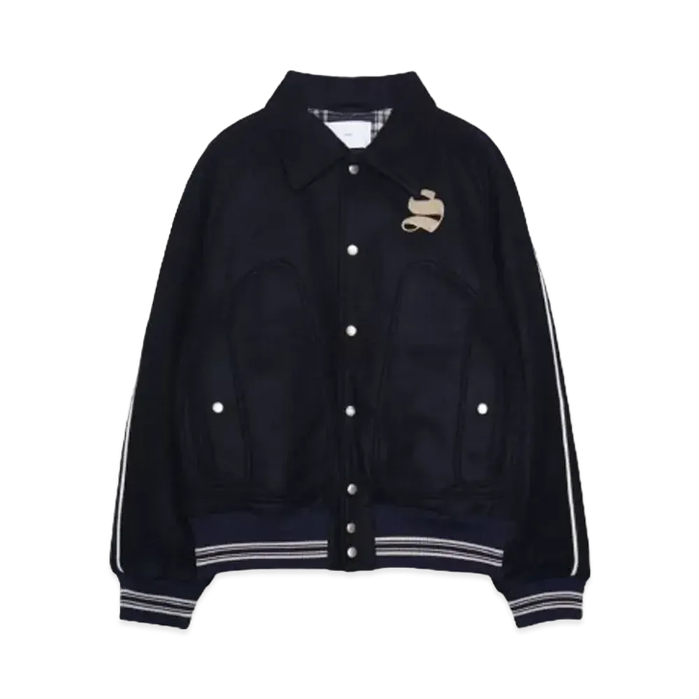 SUGARHILL WOOL MELTON STADIUM JACKET "NAVY"
