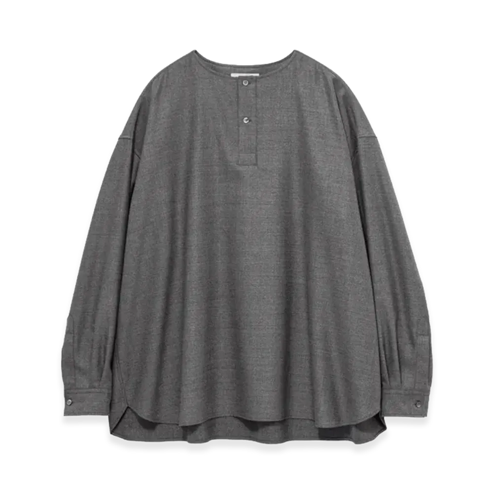 Graphpaper Melange Matt Worsted Collarless Shirt "Stone Gray"