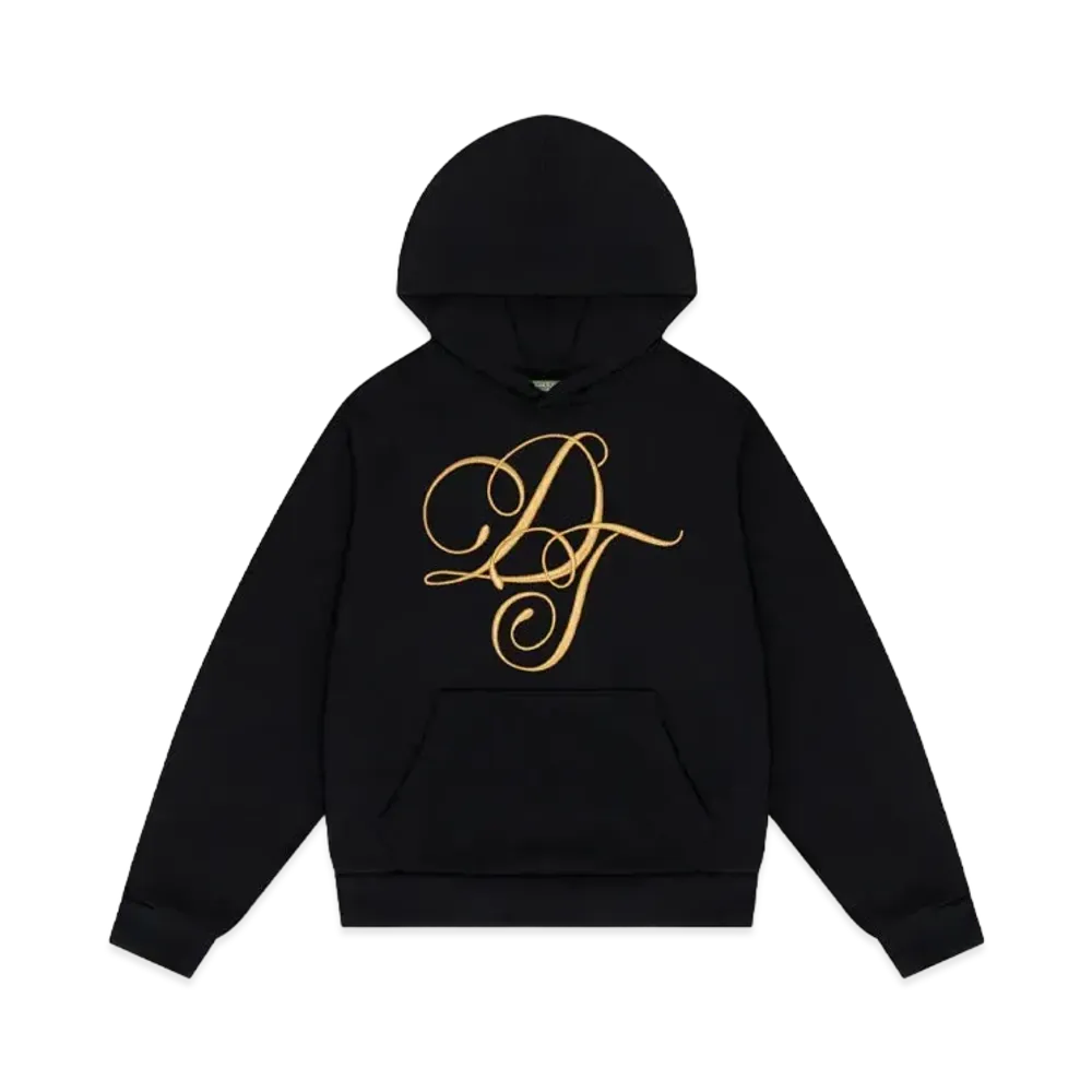 DENIM TEARS DT Metallic Gold Script Hoodie "Black"