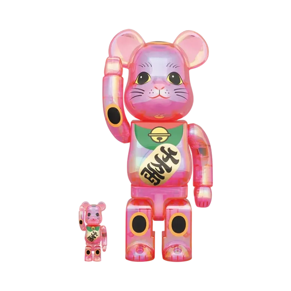 Bearbrick Maneki Neko Pink Transparent Plating 100% & 400%