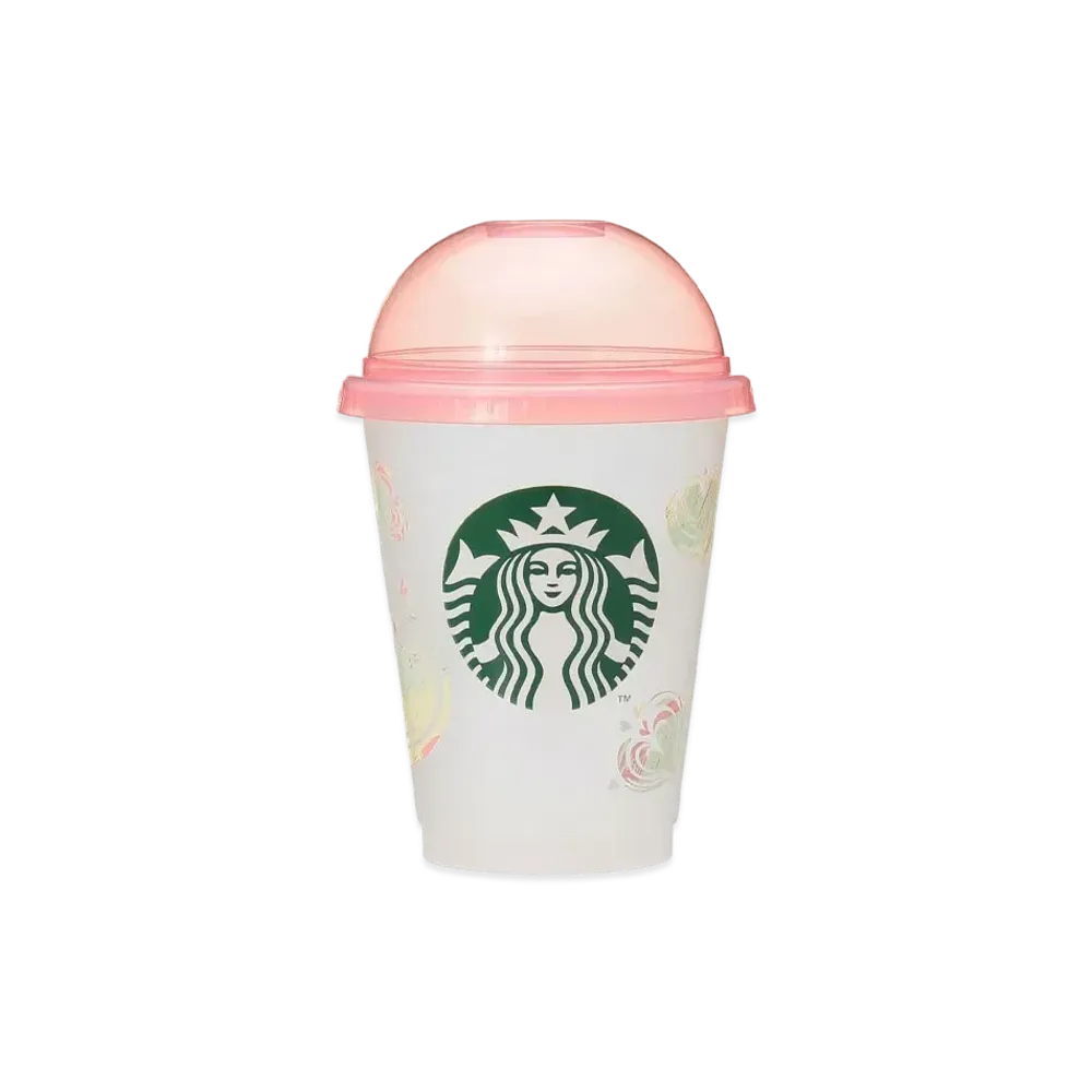 STARBUCKS Alpaca Boho Fest Dome Lid Reusable Cold Cup Marble Heart 473ml "Clear/Pink"