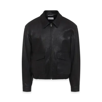 Saint Laurent Hammered Leather Bomber Jacket "Black"