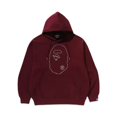 A BATHING APE Studded Ape Head Relaxed Fit Pullover Hoodie "Burgundy"