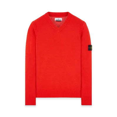 Stone Island 533A3 Lambswool V-Neck Knit - 23FW "Lobster Red"