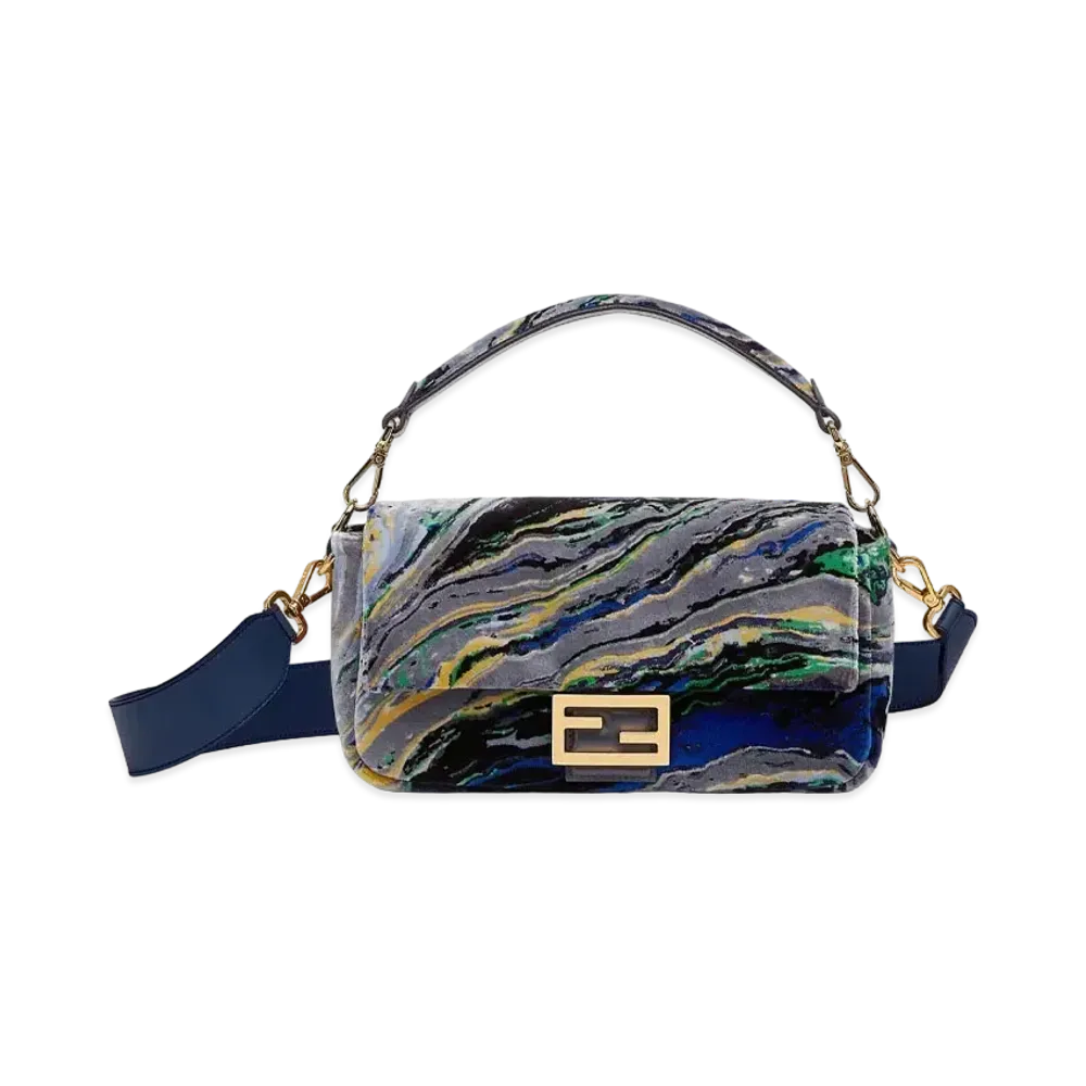 FENDI Baguette Marble Fabric Bag "Blue"