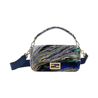 FENDI Baguette Marble Fabric Bag "Blue"