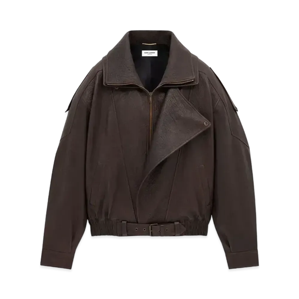 Saint Laurent Women's Bomber Jacket in Lambskin "Brun"
