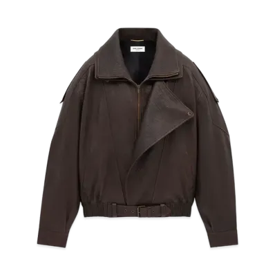 Saint Laurent Women's Bomber Jacket in Lambskin "Brun"
