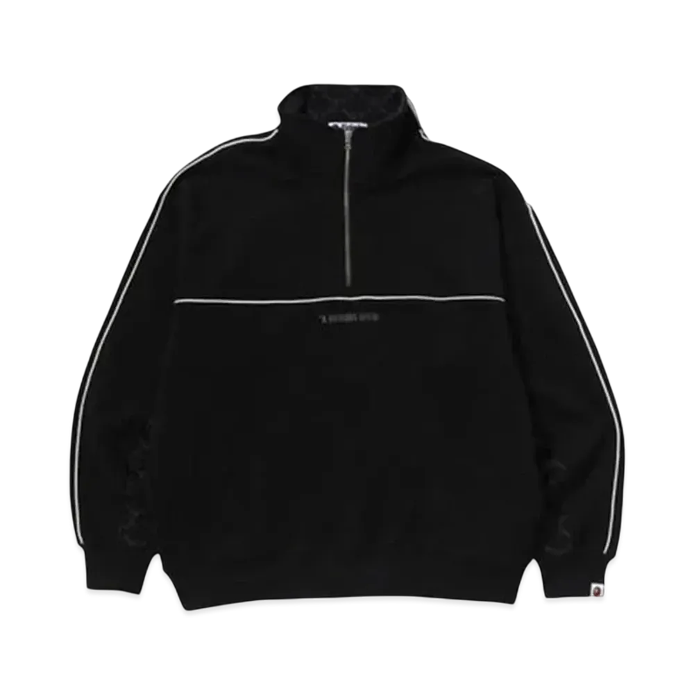 A BATHING APE College Monogram Logo Half Zip Relax Fit Crewneck Sweatshirt "Black"