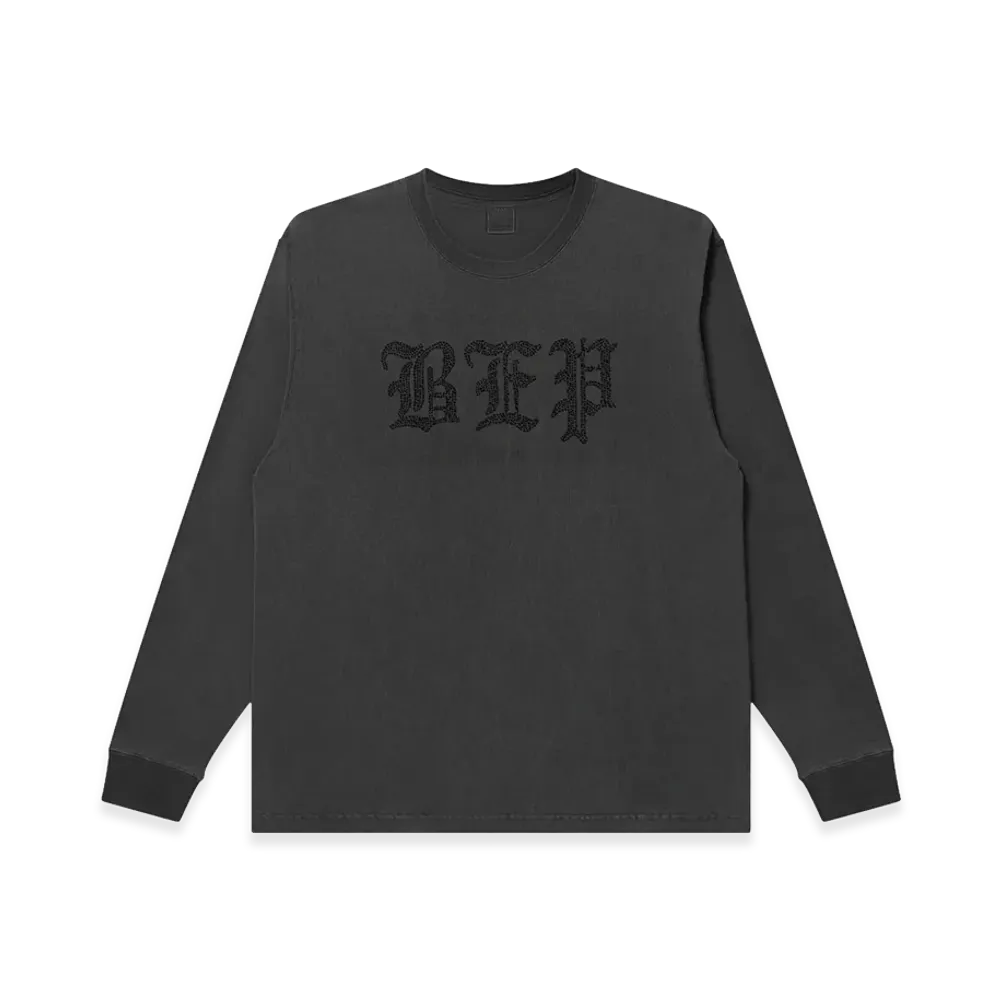 BlackEyePatch Rhinestoned 3 Letter Oe Heavyweight L/S Tee "Washed Black"