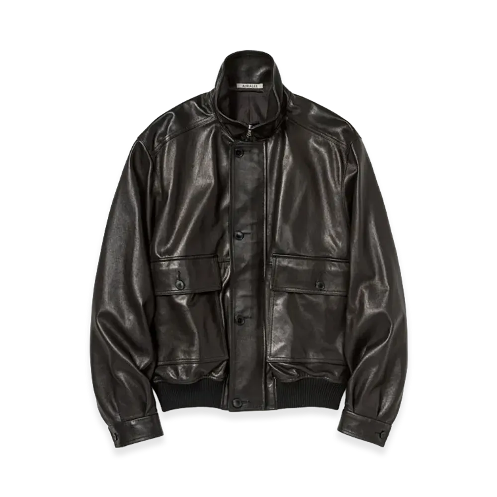 AURALEE Textured Lamb Leather Blouson "Black"