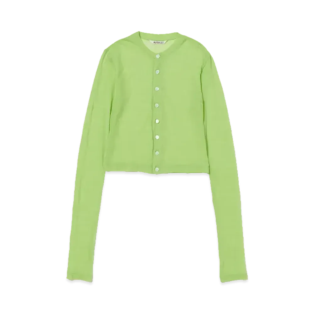 AURALEE Hard Twist Cotton Gauze Cardigan "Lime Green"