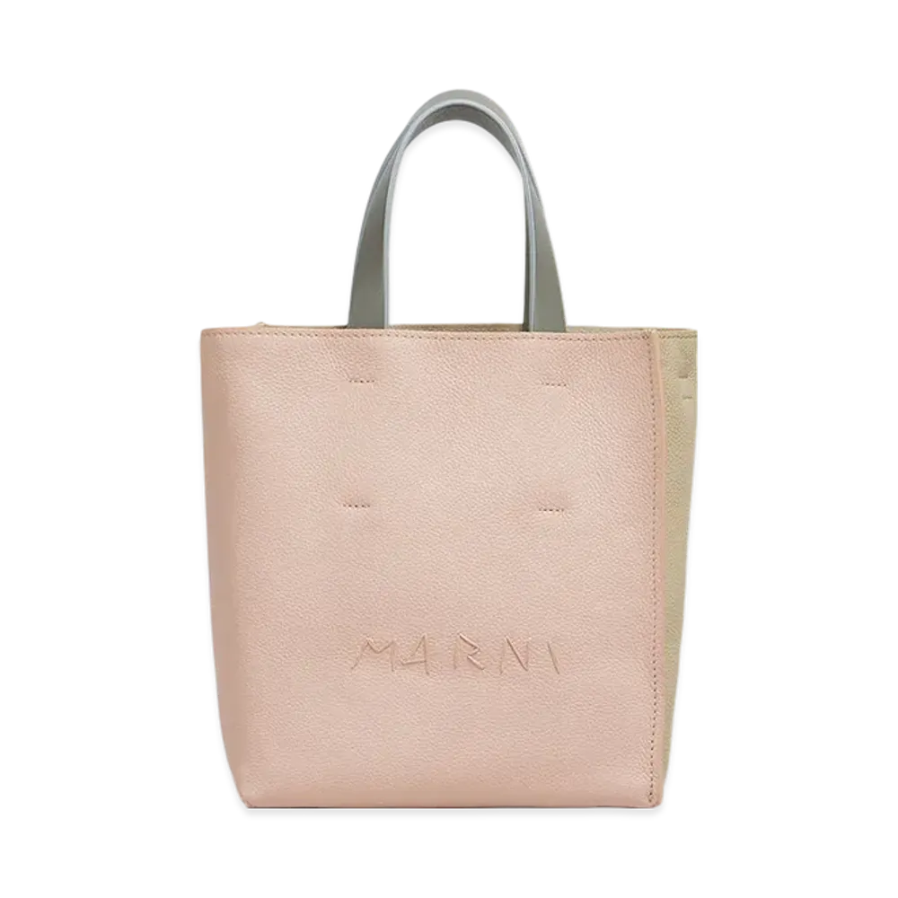 MARNI Museo Soft Mini Bag in Leather with Marni Mending "Camellia Winter/Wheat"