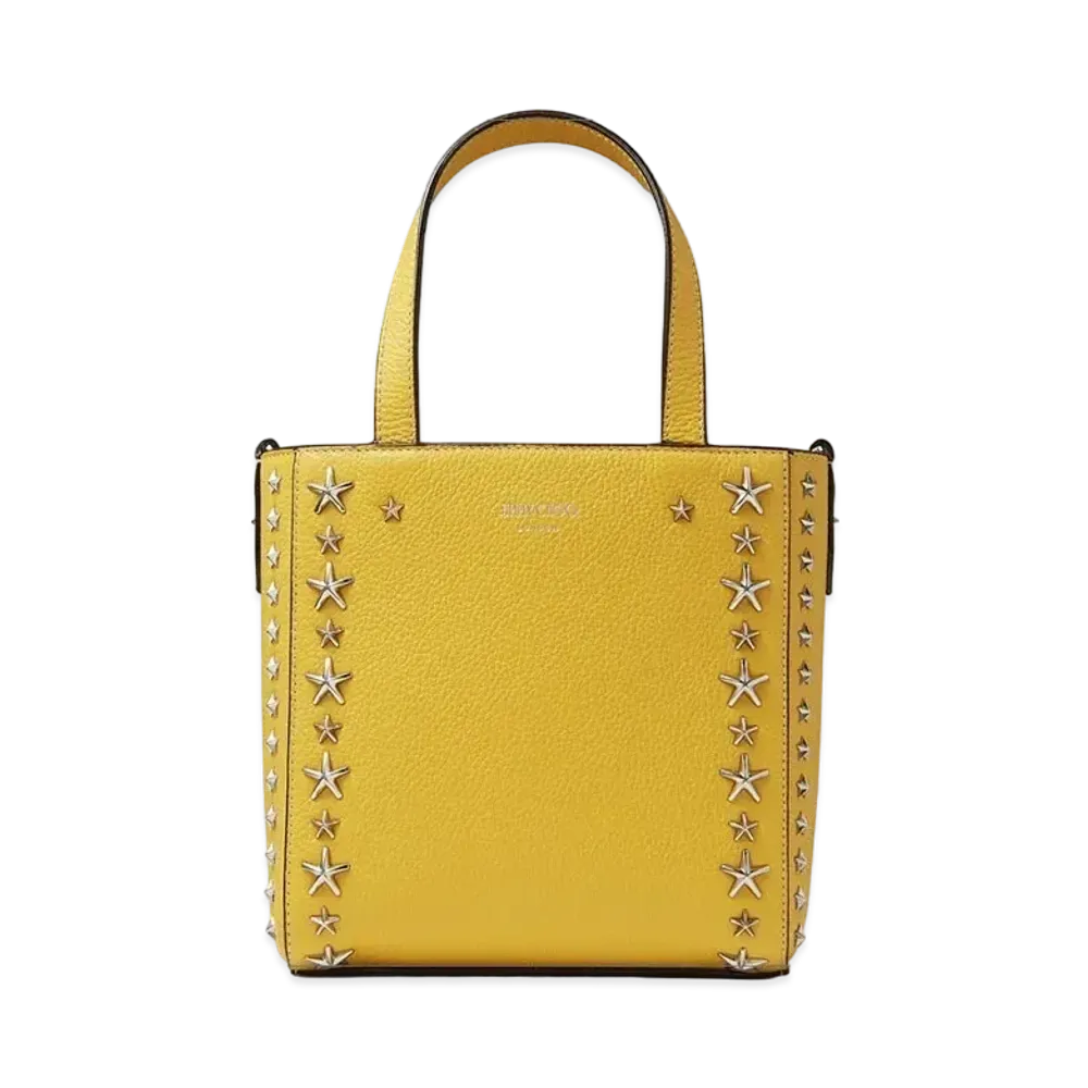Jimmy Choo Mini Pegasi Soft Grainy Calf Leather Mini Tote Bag With Stars Studs "Sun"
