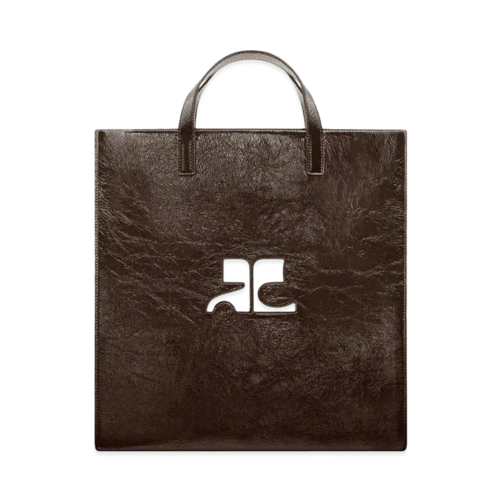Courreges Reedition Naplack Leather Tote Bag "Chocolate"