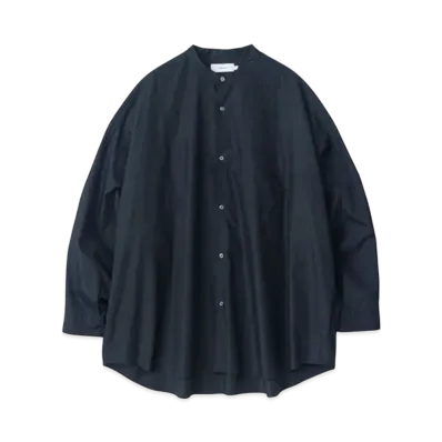Graphpaper Broad L/S Oversized Band Collar Shirt "Green Stripe"