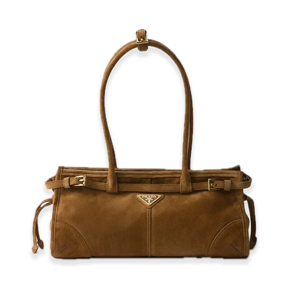 PRADA Bonnie Medium Suede Handbag "Brown"
