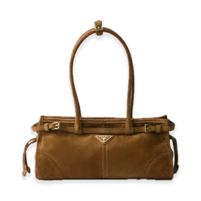 PRADA Bonnie Medium Suede Handbag "Brown"