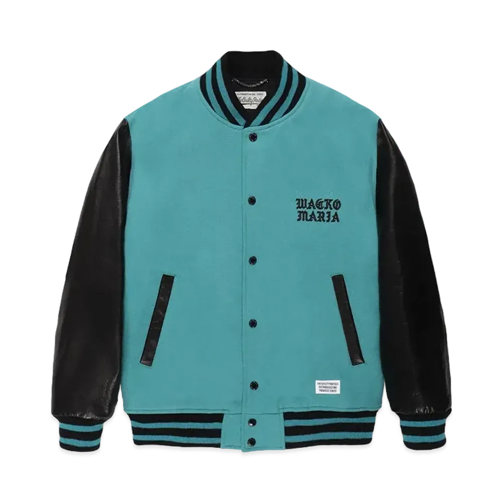 WACKO MARIA Cowhide Leather Varsity Jacket "Emerald"