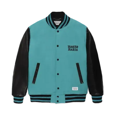 WACKO MARIA Cowhide Leather Varsity Jacket "Emerald"