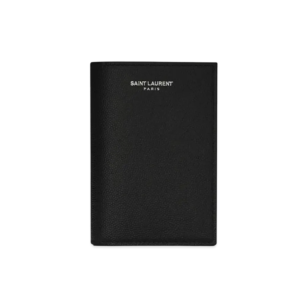 SAINT LAURENT Credit Card Wallet In Grain De Poudre Embossed Leather "Black"