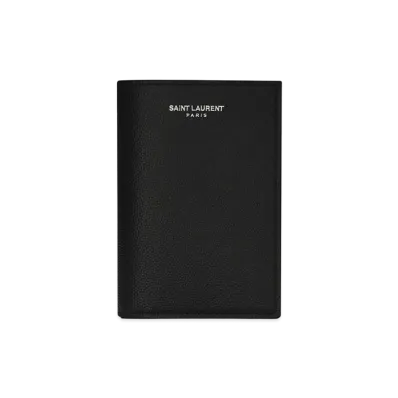 SAINT LAURENT Credit Card Wallet In Grain De Poudre Embossed Leather "Black"