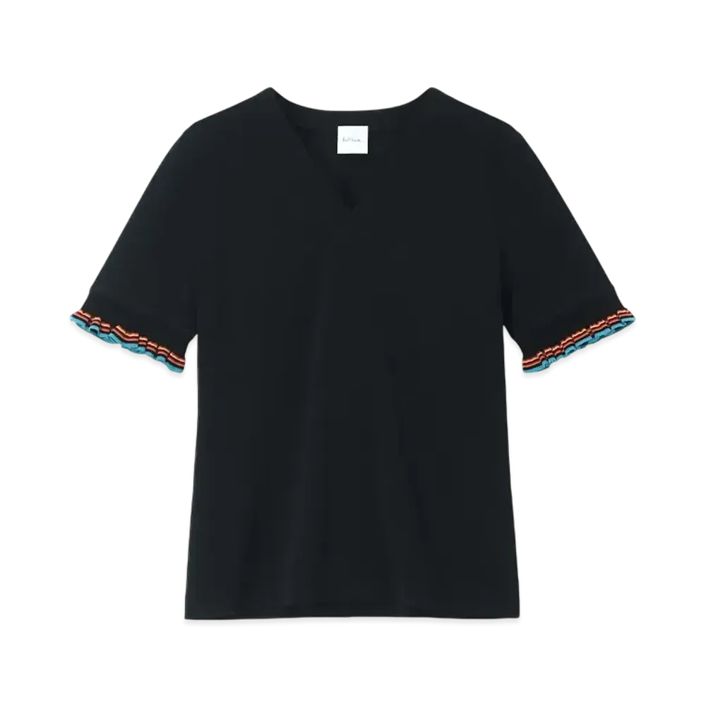 Paul Smith Women's Striped Ruffle Short Sleeve T-Shirt "Black"